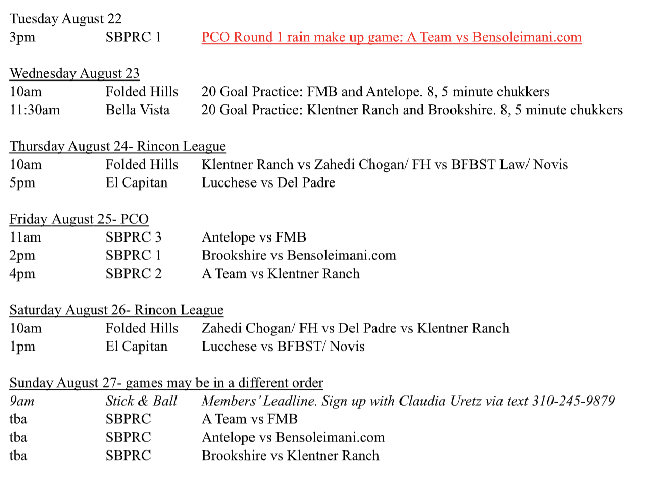 Maui Polo Schedule 2025